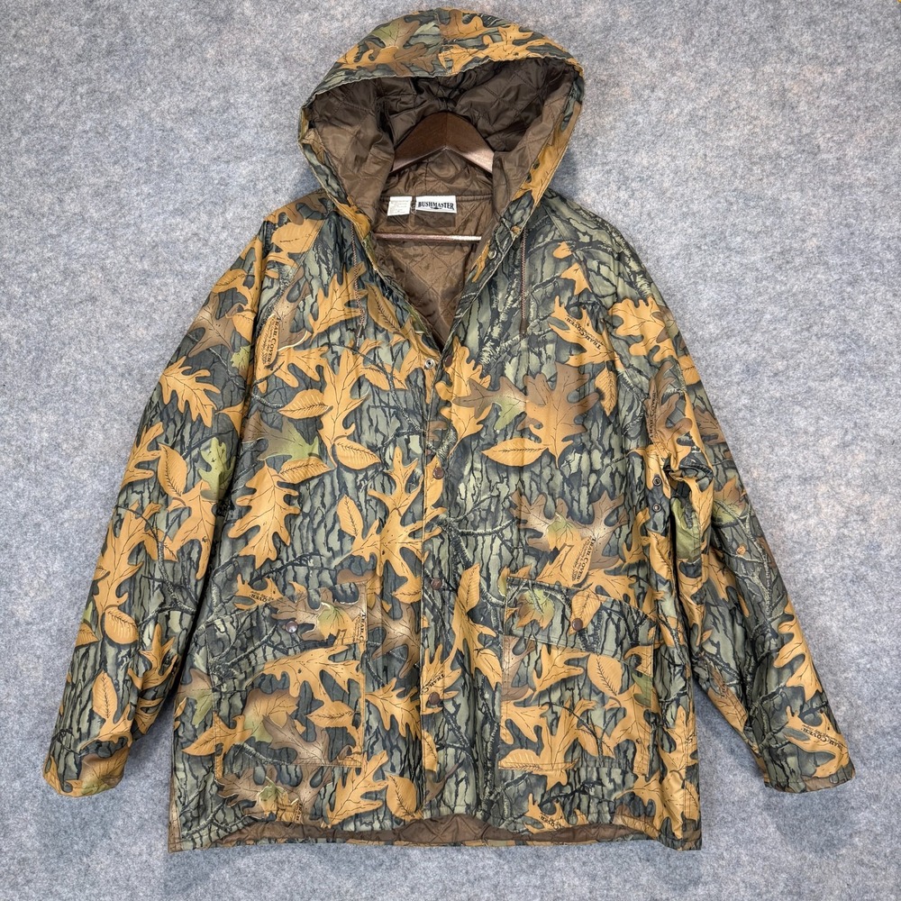 Vintage Bushmaster Hunting Jacket Mens XL Leafs Floral Camo Green Orange Bomber